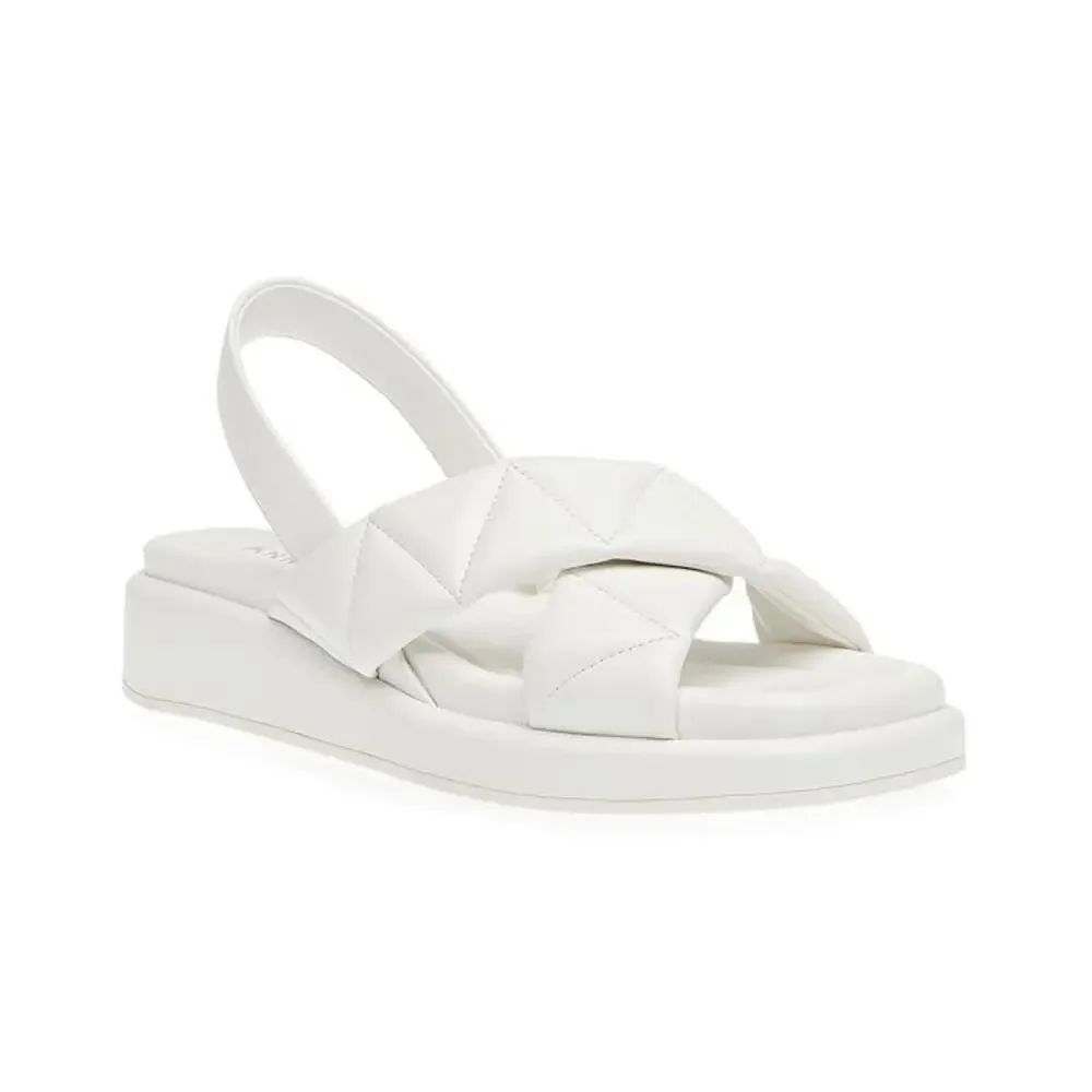 Anne Klein Air Sandals Womens 8.5 White Faux Leather Square Toe Slingback NCZ247